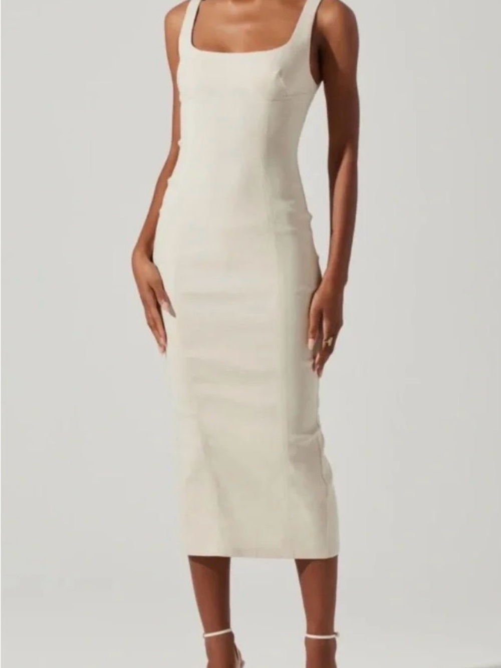 ASTR Cream Square-Neck Midi Dress